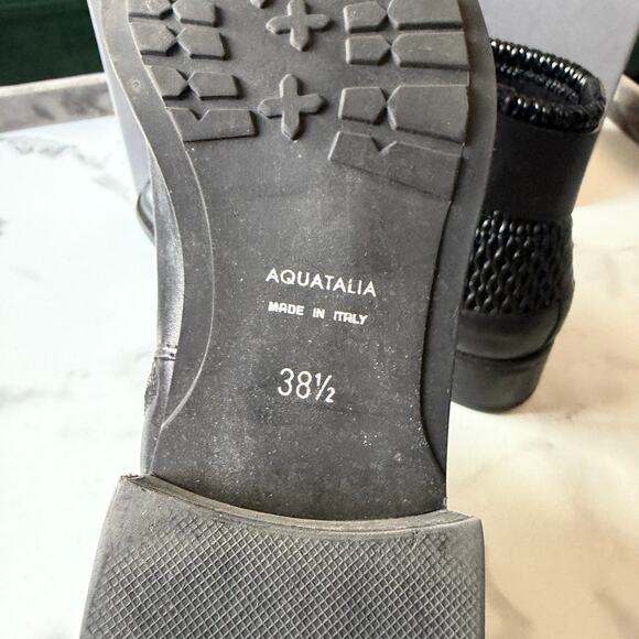 Aquatalia Odette Dry Black Calf Leather Ankle Boots Size 38.5 - Picture 9 of 10